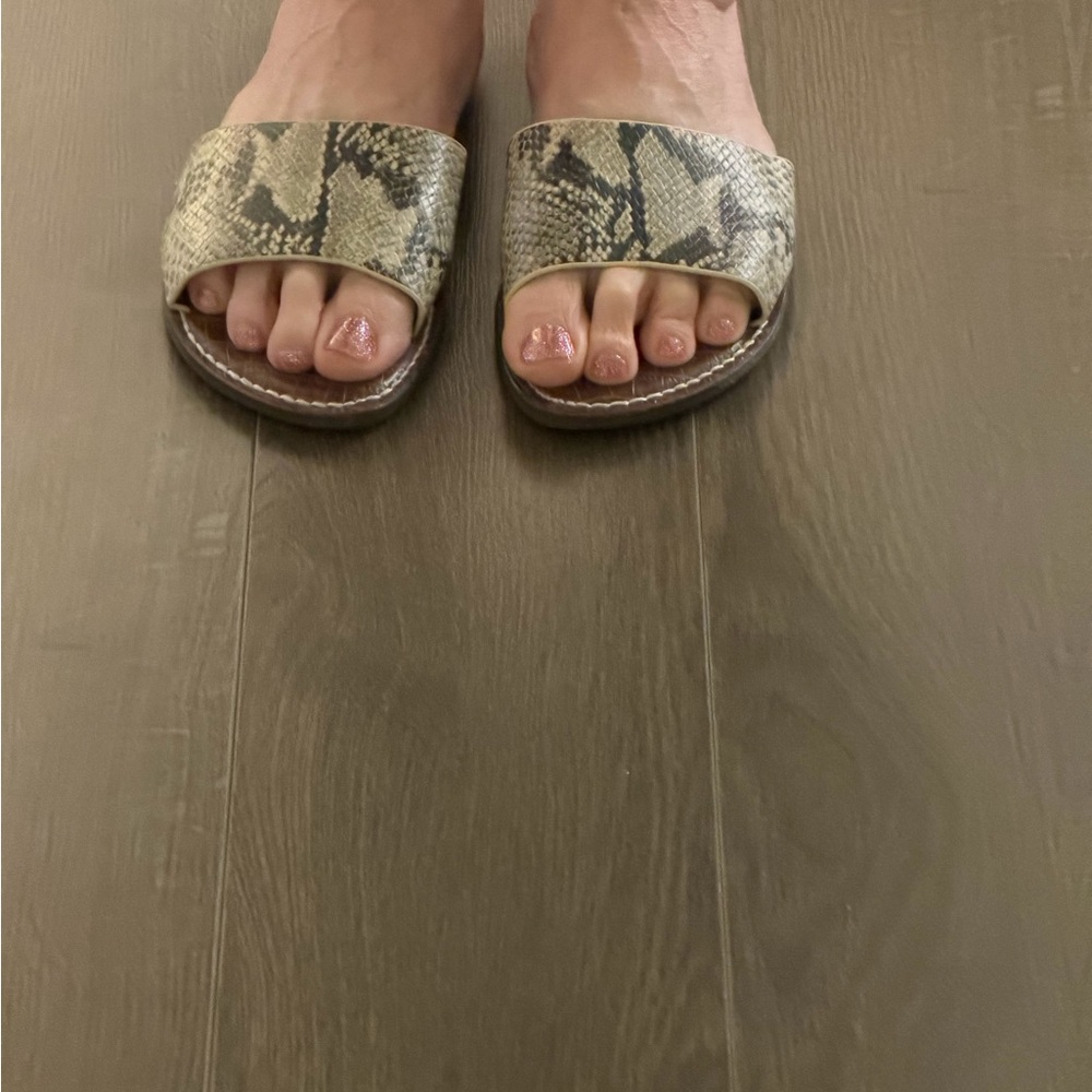 Sam Edelman Snake-Print Slide Sandals in Beige and Black - Picture 3 of 7